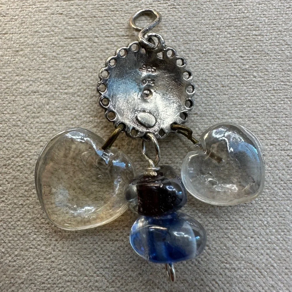 925 Sterling Silver Women Pendant Heart Clear Glass Bead Artisan Boho Charm Love